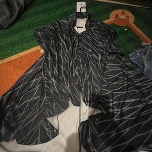 Black and Gray Sheer Button-Up Blouse